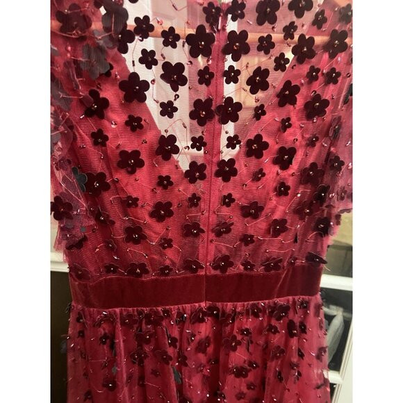 Mac Duggal, Floral Applique Cocktail Midi Dress in Burgundy Size 8 Prom Formal - Picture 8 of 12